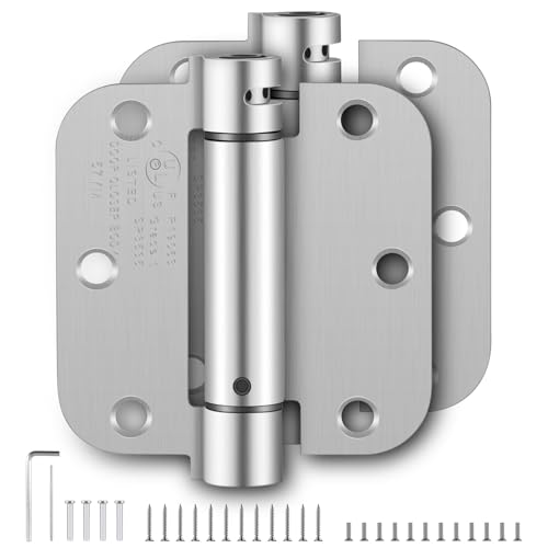 Self Closing Door Hinges 3.5 Inch, Spring Loaded Adjustable Tension Hinges for Garage/Front/Back Doors - UL Listed Brushed Nickel Hinges, Left/Right Hand Door Hardware with 5/8" Radius Corners 2 Pack - size: 3.5" 2 Pack