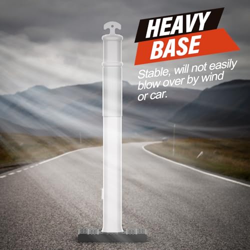 RoadHero 45 Inch Traffic Delineator Post Cones with Base, White, 3 Pack - color: White