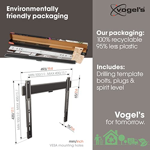 Vogel's TVM 5405 Extremely Flat TV wall Bracket for 32-77 inch TVs, Max. 165 lbs, TV Bracket max. VESA 400x400, Universally Compatible, Distance to the wall only 0.59 inch - size: 32 - 77"