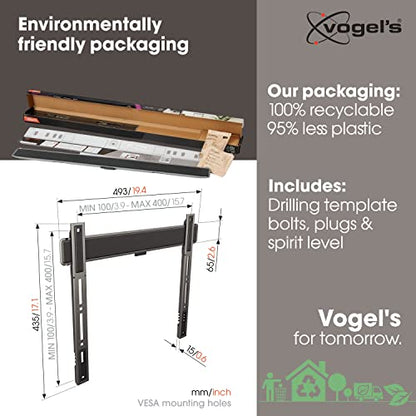 Vogel's TVM 5405 Extremely Flat TV wall Bracket for 32-77 inch TVs, Max. 165 lbs, TV Bracket max. VESA 400x400, Universally Compatible, Distance to the wall only 0.59 inch - size: 32 - 77"