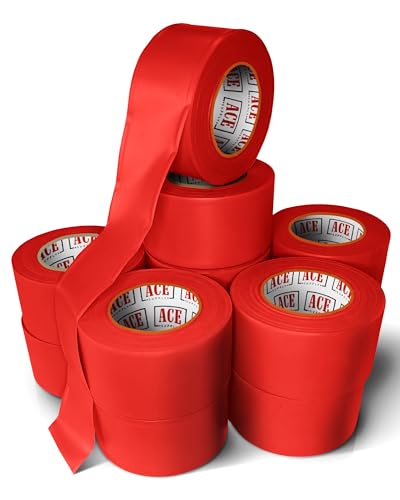 ACE Supply Red Flagging Tape 12 Pack - Non-Adhesive Survey Tape - 1.5 Inch Width, 150 Ft Length, 2 Mil - Tree Marking Ribbon, Surveyors Ribbon - color: Red, size: 12 Pack