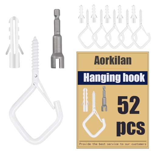 52 Pcs 2.36IN Ceiling Hooks with Safety Buckle for Plants - color: White, size: 52Pcs
