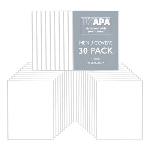 Ilyapa Clear Menu Covers, 8.5x11 Inch - 30 Pack, Black, 2-View Single Page - color: Clear, size: 8.5 x 11