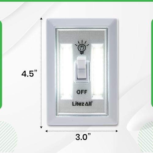 LitezAll COB LED Light Switch Night Light, 12-Pack 200 Lumen Wireless Battery Operated Wall Lights, Stick-On Switch Lights for Closets, Cabinets, Hallways, Garage, Gifts for Men – Batteries Included - style: 12-Pack