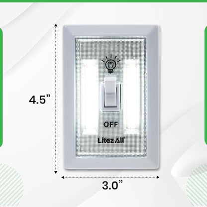 LitezAll COB LED Light Switch Night Light, 12-Pack 200 Lumen Wireless Battery Operated Wall Lights, Stick-On Switch Lights for Closets, Cabinets, Hallways, Garage, Gifts for Men – Batteries Included - style: 12-Pack
