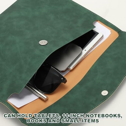 PATIKIL PU Leather A4 File Folder, Document Holder Filing Organizer Portfolio Envelope Folder Case with Snap Closure for Letter Receipt, Green - color: Green