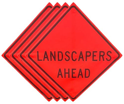 36"x36" Landscapers Ahead Orange Mesh Roll-Up Signs 4-Pack - color: Landscapers Ahead