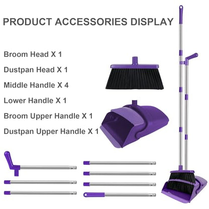 Purple Broom and Dustpan Combo Set, 51" Long Handle Broom - color: Purple