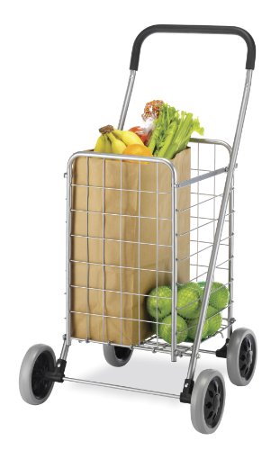Whitmor Utility Shopping Cart - Durable Folding Design for Easy Storage, Model Number: 6250-4997-2-SIOC - size: 11"L x 13.25"W x 34.25"H, Gray