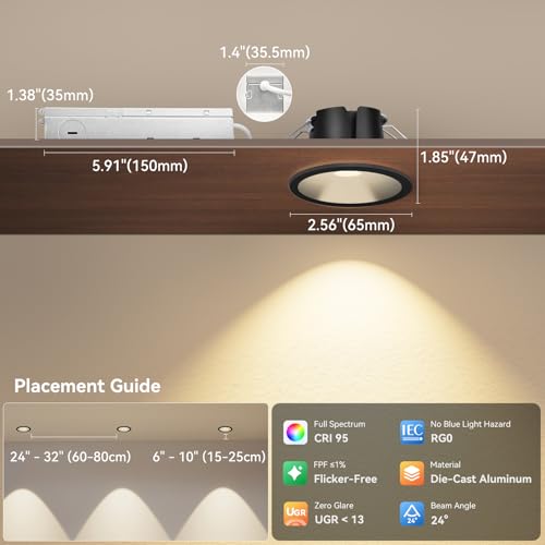 CycevSun Black 2 Inch Recessed Lights, Anti-Glare COB Spotlight, 6-Pack - color: Black, size: 2 Inch