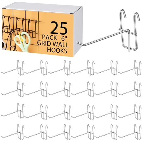 Moxweyeni 25 Pack Grid Wall Hooks, 6 Inch Silver Gridwall Hanger - color: Silver, size: 6 Inch