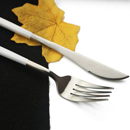 JASHII 18/10 White Handle Flatware Silver Silverware Set 304 Stainless Steel Flatware Cutlery Set| 24-Piece Adaline Royal Modern Satin Finish| BEST Birthday Wedding Gift (White Handle Matte Silver) - color: White Silver, size: Service for 4