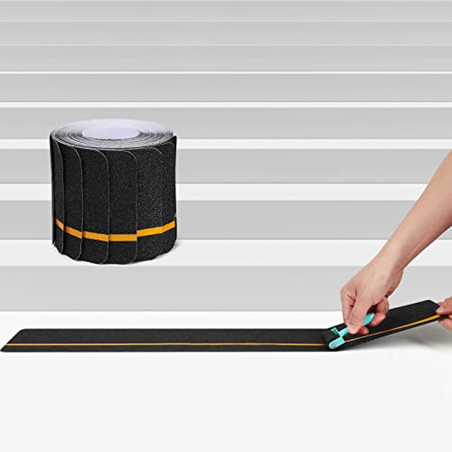 Anti Slip Tape (10-Pack) 4'' x 30'' Waterproof Non Skid Tape, Best Grip Non Slip Strips Treads High Traction Friction Abrasive Adhesive with Yellow Reflective Strips for Stairs Step - color: Black,Yellow