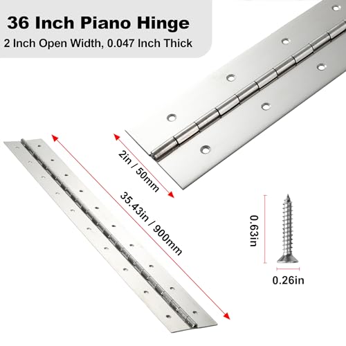 Heavy Duty Piano Hinge 36 Inch x 2 Inch Width, 0.047'' Thick Stainless Steel Continuous & Piano Hinge for Cabinet, Door, Toolbox, Wooden Box, Metal Plate, Furniture, Industrial Project - size: 36 Inch