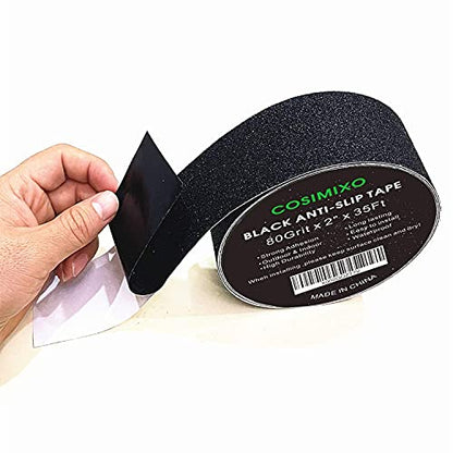 COSIMIXO 2" x 35Ft Heavy Duty Anti Slip Tape,Best 80grit Friction,Grip,Abrasive for Stairs Outdoor/Indoor Waterproof Grip Tape Safety Non Skid Tread Staircases Anti-Slip Traction Tape Black - size: 2" x 35Ft