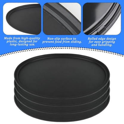 4Pcs 24 Inch x 29 Inch Large Restaurant Serving Trays, Black PP Plastic Non Slip Tray,Oval Plastic Food Serving Tray with Raised Edges for Home Kitchen Restaurant Cafeterias Fast Food Service