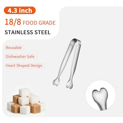 6 Pcs Mini Serving Tongs, 4.3 Inch Heart-Shaped Small Ice Tongs, Food Grade Stainless Steel Silver Tongs for Sugar Cube, Appetizers, Dessert, Tea Party, Home Kitchen, Coffee Bars, Dishwasher Safe - color: Silver, size: 4.3inch-6pcs