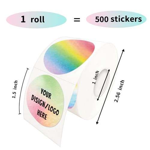 1.5 Inch Rainbow Round Thermal Sticker Labels, Self-Adhesive Circle Direct Thermal Labels, Multi-Purpose Roll Sticker Labels for DIY Logo Design with Perforation Line（ 500 Labels，1 Roll） - color: Rainbow-500 Labels, size: 1.5 inch
