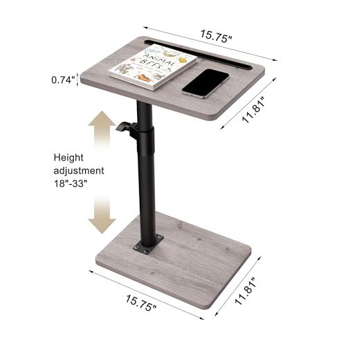 YUHFERA Sofa Armrest Tray Table for Couch - 360° Swivel Height Adjustable End for Small Spaces, Snack Side Table for Bed or Chair with Phone & Tablet Slot (Gray,Standard) - color: Taupe, size: Standard