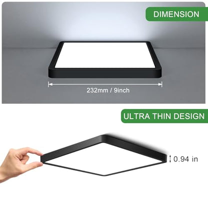 9Inch 18W Square LED Ceiling Light Fixtures Flush Mount, 6000K Cold White LED Ceiling Lamp, Surface Mount Modern Ceiling Lights, Black Slim Flat Panel Lighting for Bedroom, Kitchen, Bathroom Etc - color: Cool White, size: 9 inch Black