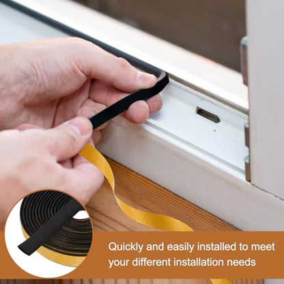 PATIKIL 16.4FT Solid Rubber Weather Stripping, 3/5" W x 2/5" H Self Adhesive D Shape EPDM Rubber Seal Strip Gasket for Door Frame Window Insulation RVs Furniture Cabinets, Black - size: 16.4FT x 3/5"W x 2/5"H