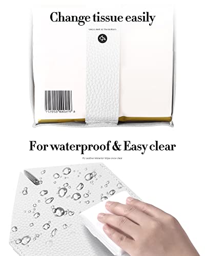 Tissue Box Cover, Jeethemy Square PU Leather Tissue Box Holder, Modern Tissue Case Facial Paper Organizer Dispenser，5X5X5'',Double White - color: Double White