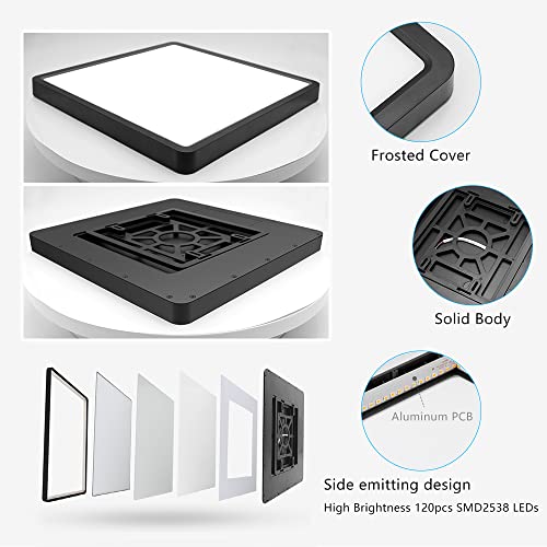 LightingWill 12Inch 24W Square LED Ceiling Light Fixtures Flush Mount, 3000K Warm White LED Ceiling Lamp, Black Surface Mount Modern Ceiling Lights for Bedroom, Kitchen, Hallway and Living Room - color: Warm White, size: 12 inch Black