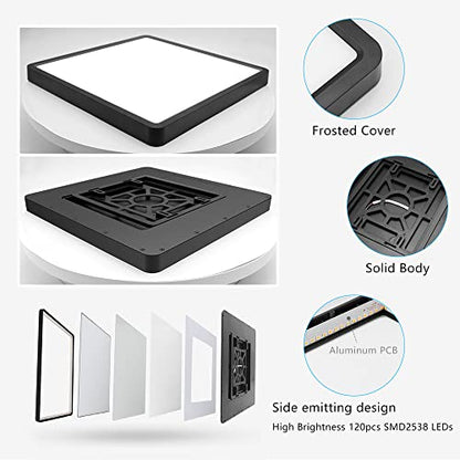 LightingWill 12Inch 24W Square LED Ceiling Light Fixtures Flush Mount, 3000K Warm White LED Ceiling Lamp, Black Surface Mount Modern Ceiling Lights for Bedroom, Kitchen, Hallway and Living Room - color: Warm White, size: 12 inch Black