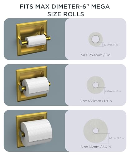 FORIOUS Recessed Toilet Paper Holder for Mega Rolls, Brushed Gold - color: Gold
