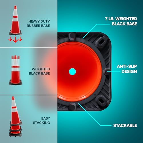 Brimar 28 Inch Traffic Cones 6 Pack, Orange PVC Safety Cones, 3M Reflective - size: 6 Pack