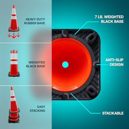 Brimar 28 Inch Traffic Cones 6 Pack, Orange PVC Safety Cones, 3M Reflective - size: 6 Pack