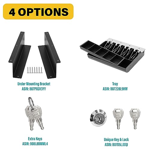 HK SYSTEMS 13" Heavy Duty Black "Push" Open Cash Drawer, 4B5C with Under Counter Mounting Metal bracket - size: 1. 13" Push Black