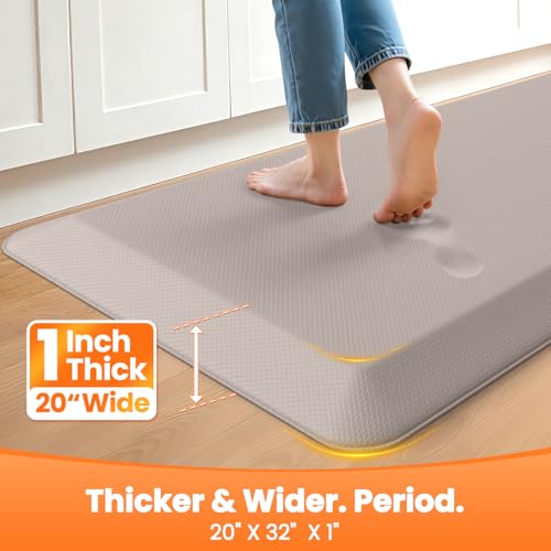 1-Inch Thick Anti-Fatigue Mat for Kitchen and Standing Desk, 20"x32", Khaki - color: Khaki, size: 32"L x 20"W x 1"Th
