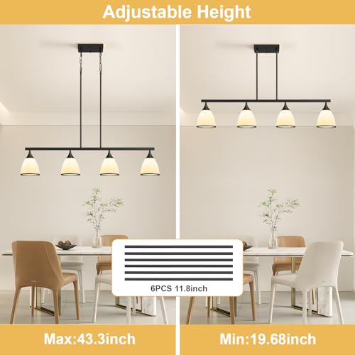 4-Light Modern Linear Chandelier for Kitchen Island Light Black - color: Black