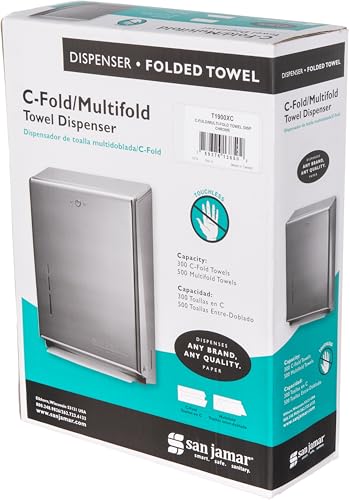 San Jamar T1900XC C-Fold/Multifold Commercial Towel Dispenser, 500 Multifold / 300 C-Fold Towel Capacity, Chrome 14.8" x 11.4" x 4" - color: Chrome, style: C-Fold/Multifold
