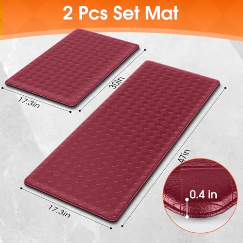 TranquilRelax 2-Piece Kitchen Mats, Cushioned Non-Slip Floor Mats, Burgundy - color: Burgundy, size: 2-Piece | 30"+47" | Standard