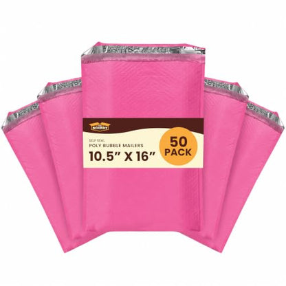 The Boxery Poly Bubble Mailers, Self-Seal (Pink, 10.5'' x 16'' - (50PC)) - color: Pink, size: 10.5'' x 16'' - (50PC)