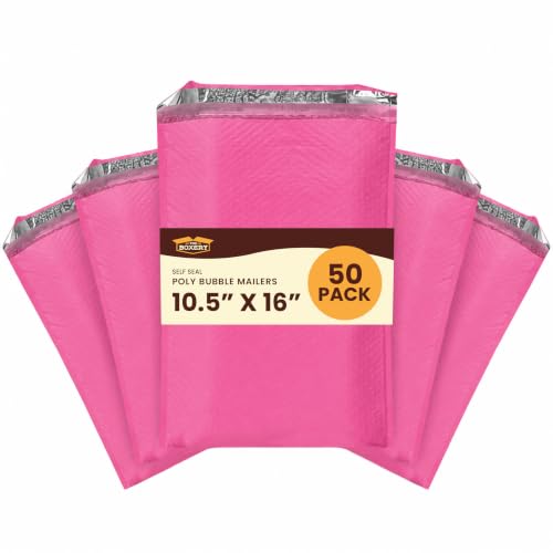 The Boxery Poly Bubble Mailers, Self-Seal (Pink, 10.5'' x 16'' - (50PC)) - color: Pink, size: 10.5'' x 16'' - (50PC)
