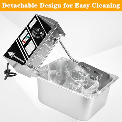 Commercial Electric Deep Fryer, 12L Dual Tank Stainless Steel Countertop Deep Fryer with 2 Baskets & Lids, 5000W Restaurant Deep Fryer with Independent Temperature Control for Restaurant Snack Bar