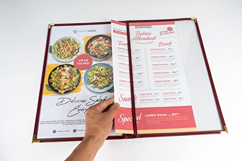 Menu Cover, Double Page, 8.5" x 14" Legal Size, Burgundy, Pack of 6 - color: Burgundy