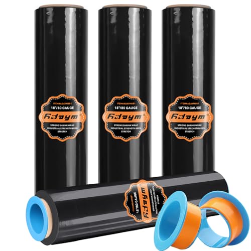 Black Plastic Stretch/Shrink Wrap Roll 18" x 1500' 4 Rolls - style: 4Rolls-18inch-Black