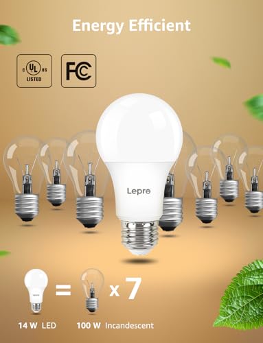 Lepro A19 E26 Dimmable LED Light Bulbs 14W 1500 Lumen Soft White 6 Pack - color: Warm White