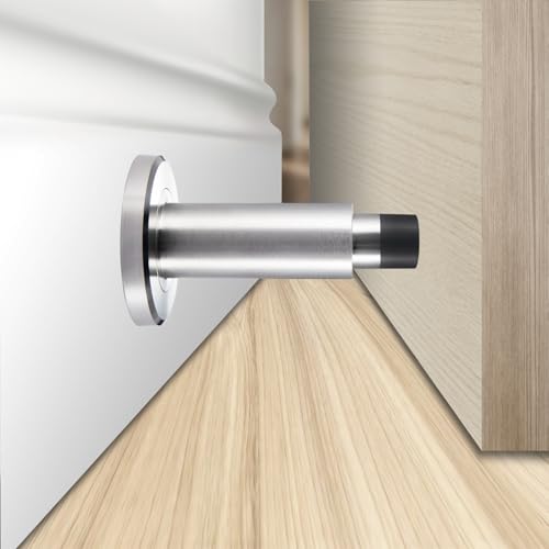 Door Stoppers - Heavy-Duty Adjustable Stoppers for Bottom, Top, and Wall of Door – Anti Break-in 304 Stainless Steel Door Stops with Rubber Buffers (Stainless Steel) - color: Stainless Steel-1PCS