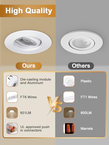 POPANU 3 Inch Gimbal LED Recessed Lights 6 Pack,Adjustable Downlight, White - color: White, size: 3 Inch