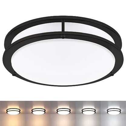 Black Flush Mount Ceiling Light, 13 Inch LED Ceiling Light Fixture with 5CCT(2700K/3000K/3500K/4000K/5000K Adjustable), 23W Saturn Flush Mount Ceiling Lighting for Kitchen Hallway Stairwell - color: Black, size: 13 inch - 1 Pack