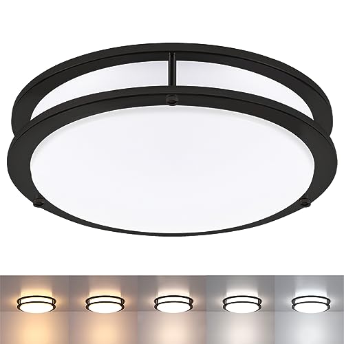 Black Flush Mount Ceiling Light, 13 Inch LED Ceiling Light Fixture with 5CCT(2700K/3000K/3500K/4000K/5000K Adjustable), 23W Saturn Flush Mount Ceiling Lighting for Kitchen Hallway Stairwell - color: Black, size: 13 inch - 1 Pack