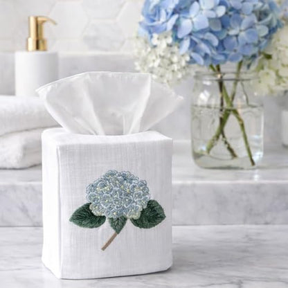 Jacaranda Living Square Tissue Box Cover, Linen/Cotton Fabric Tissue Holder, Decorative Cloth Tissue Cube Cover, Botanical Design Hydrangea Too, Light Blue - color: Hydrangea Too (Light Blue)