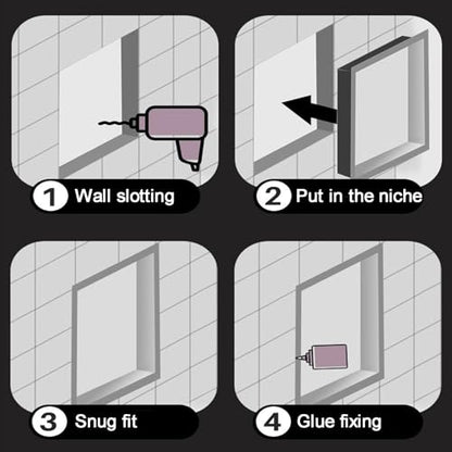Stainless Steel Recessed Shower Nich with Built-in Trash Can(25.4X11.2IN) - color: Black