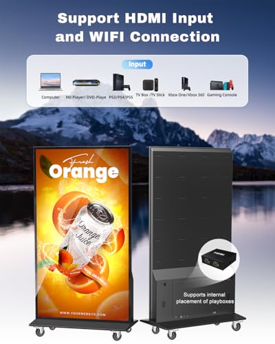 75-inch Full Screen Digital Signage Display, 4K UHD 2160P Screen Indoor Floor Standing Kiosk Stand, Android 11 OS Auto Media Player Advertising Poster with Remote Control, HDMI/WiFi/USB