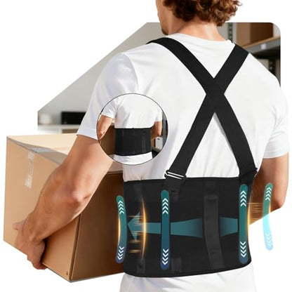 2-in-1 Work Back Brace for Men & Women, Adjustable Lumbar Support Belt with Detachable Shoulder Suspenders, Lower Back Support Lifting Belt for Moving, Construction, Warehouse Heavy Work - size: XXX-Large